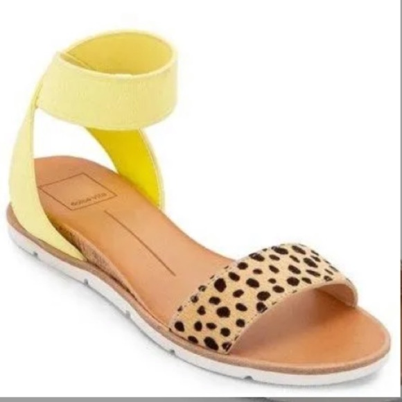 Dolce Vita Vivian Neon Yellow and Print Wedge Sandal Size 7.5 - Picture 1 of 13
